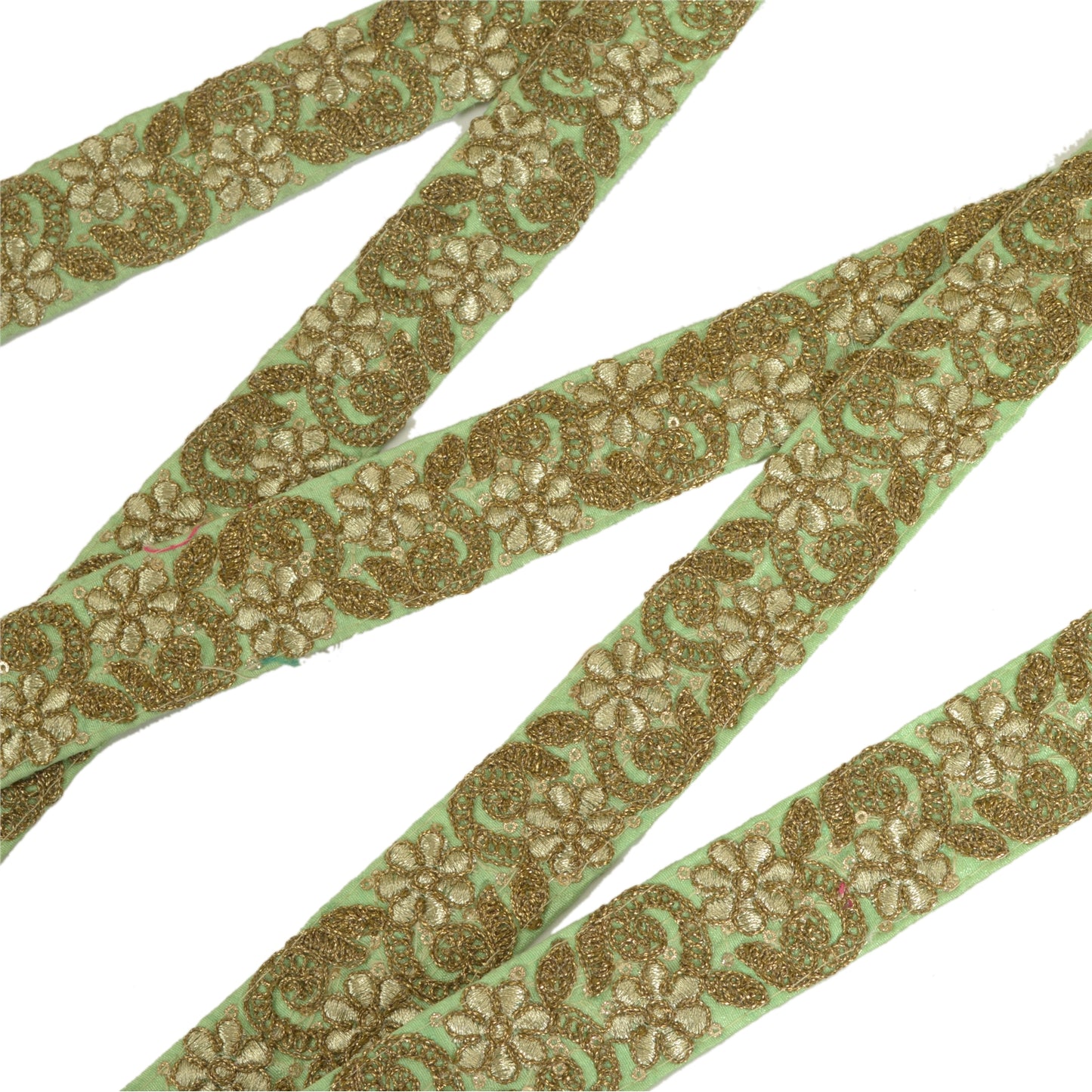 Sanskriti Indian Embroidered Prom Dress Border 1 YD Trim Green Craft Zari Lace