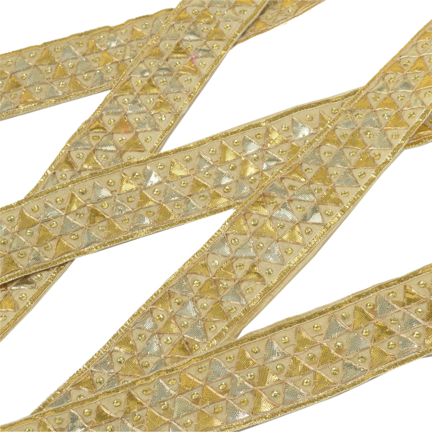 Sanskriti Hand Beaded Dress Border 1 YD Trim Golden Craft Lace Gota Patti Work