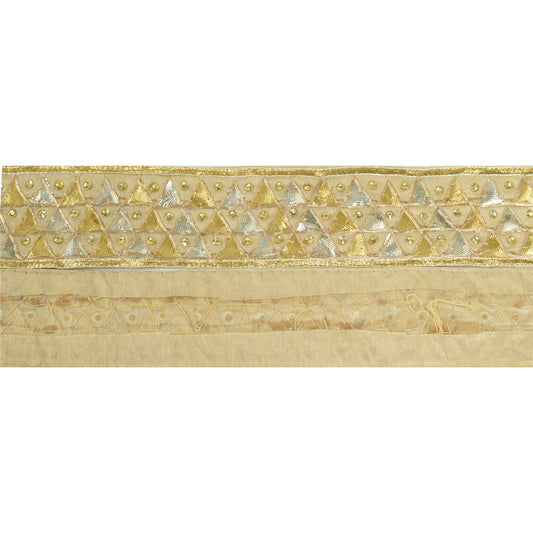 Sanskriti Hand Beaded Dress Border 1 YD Trim Golden Craft Lace Gota Patti Work