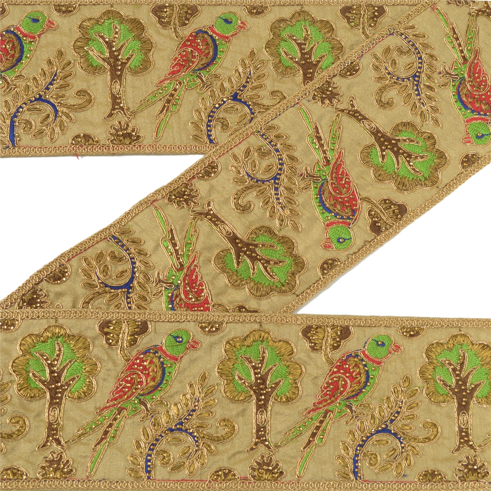 Sanskriti Vintage Hand Beaded Zardozi Sari Border: Indian Golden Sewing Lace Trim by - Golden Sanskriti Vintage Hand Beaded Zardozi Sari Border: Indian Golden Sewing Lace Trim by - Golden