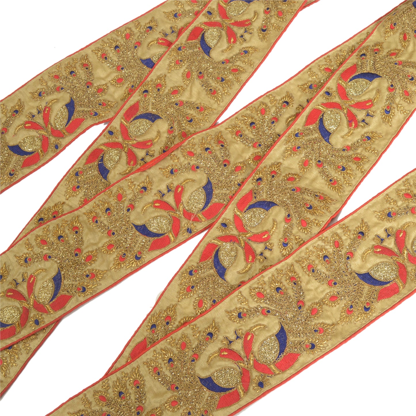 Sanskriti Hand Beaded Prom Dress Border 1 YD Trim Golden Craft Peacock Lace