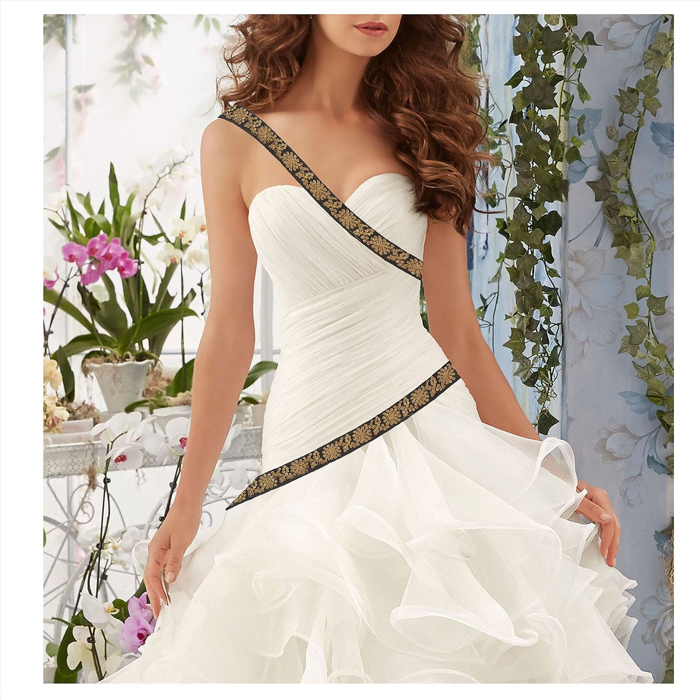 Sanskriti Hand Beaded Prom Dress Border 1 Yard Trim Black Craft Sequins