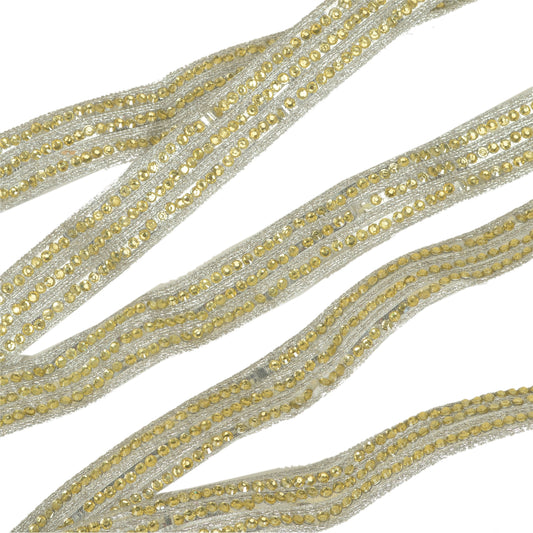 Sanskriti Hand Beaded Dress Border 1YD Trim Silver Craft Lace Sewing Rhinestones