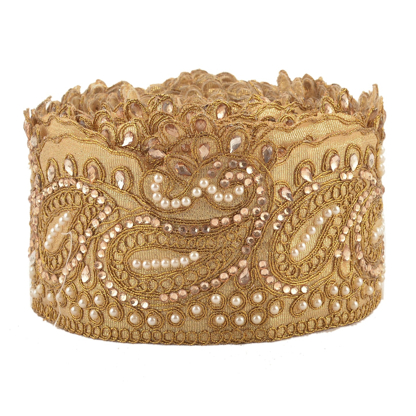 Sanskriti Hand Bead Prom Dress Border 1YD Trim Golden Craft Sewing Lace Paisley