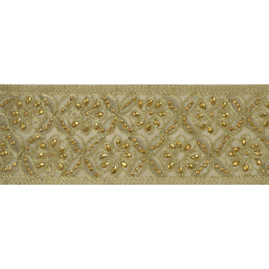 Sanskriti Hand Beaded Bridal Dress Border 1 YD Trim Rhinestones Sewing Lace