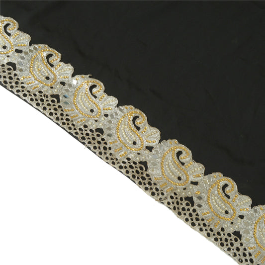 Sanskriti Hand Beaded Bridal Border 1 YD Trim Silver Sewing Lace Pearls Mirrors