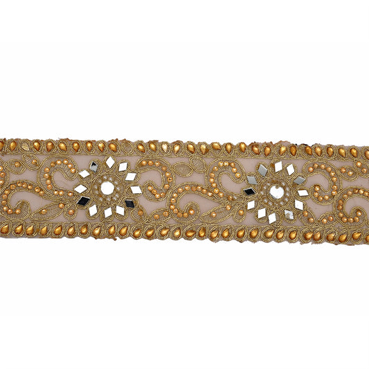 Sanskriti Hand Beaded Bridal Dress Border 1 Yard Trim Ribbon Golden Craft Lace