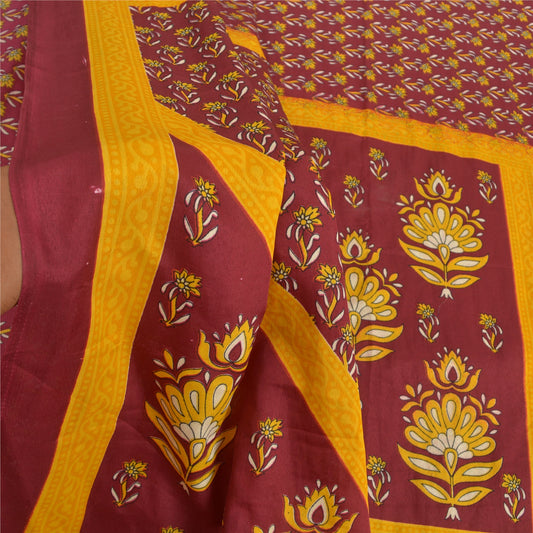 Sanskriti Vintage Dark Red Indian Sarees Moss Crepe Printed Sari Craft Fabric