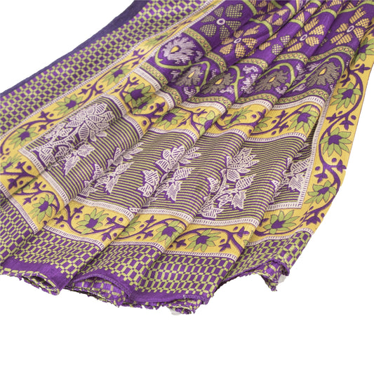 Sanskriti Vintage Indian Purple Sarees Moss Crepe Printed Sari Sewing 5YD Fabric