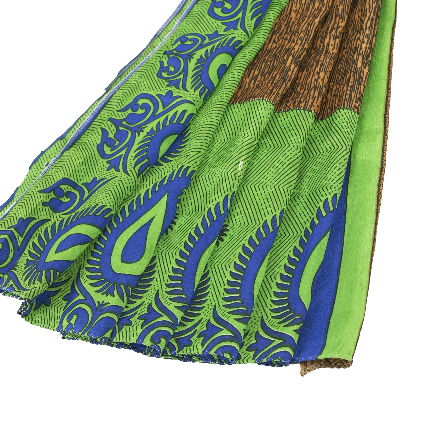 Sanskriti Vintage Indian Green Sarees Moss Crepe Printed Craft 5 Yd Fabric Sari