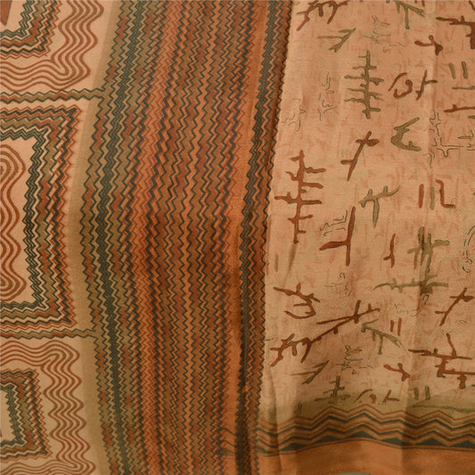 Sanskriti Vintage Golden Sarees Moss Crepe Printed Sari Decor 5 Yd Craft Fabric