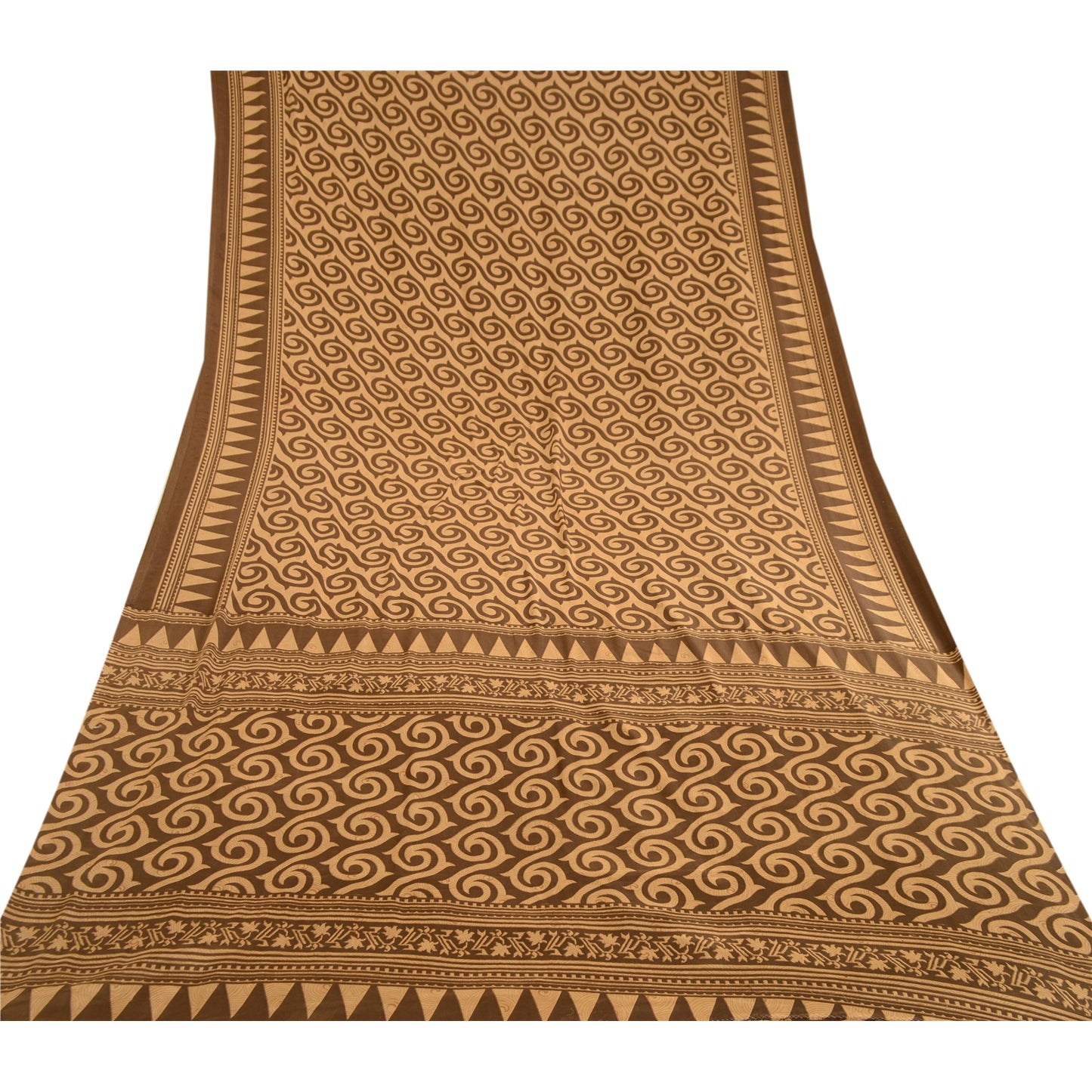 Sanskriti Vintage Brown Sarees Moss Crepe Printed Craft Fabric Sari