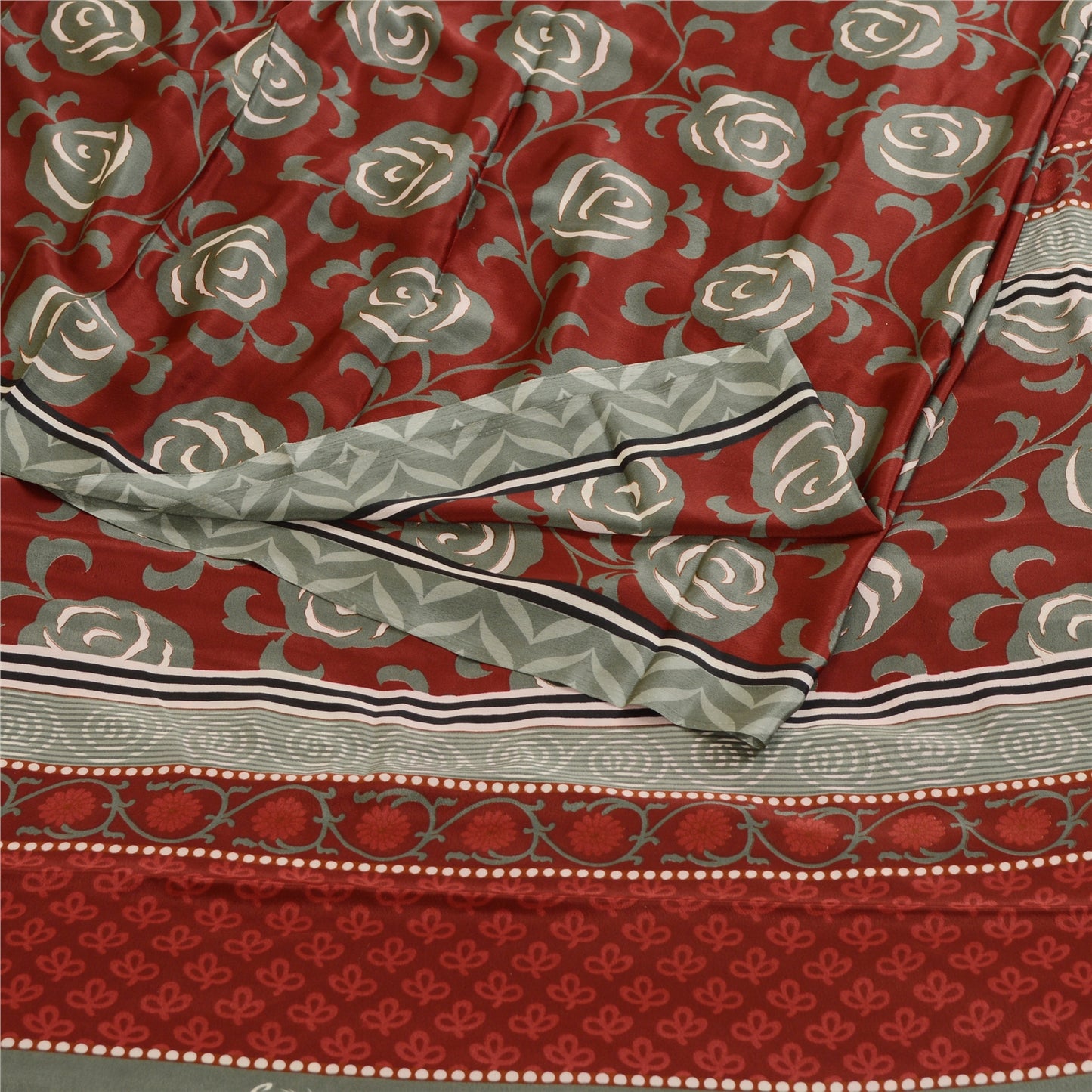 Sanskriti Vintage Red Sarees Moss Crepe Floral Printed Craft Fabric Sari