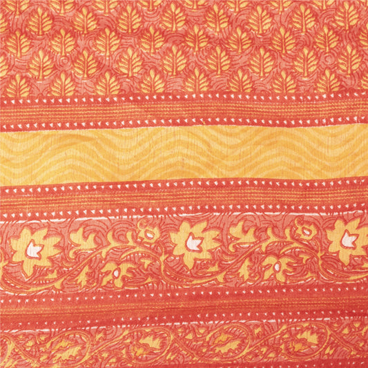 Sanskriti Vintage Red & Yellow Printed Sarees Moss Crepe Sari 5+YD Craft Fabric