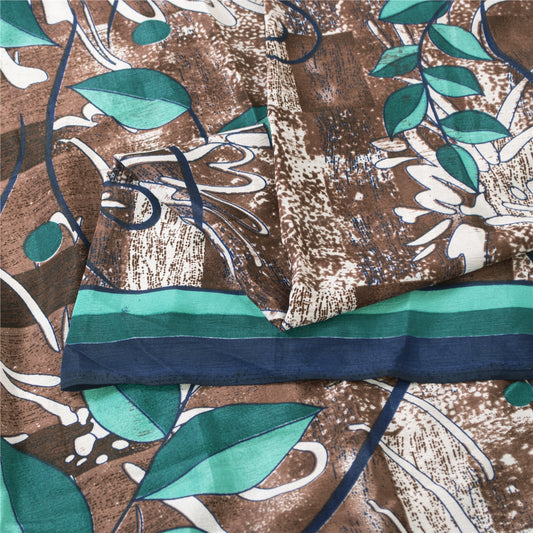 Sanskriti Vintage Brown Sarees Moss Crepe Sari Printed Floral Soft Craft Fabric