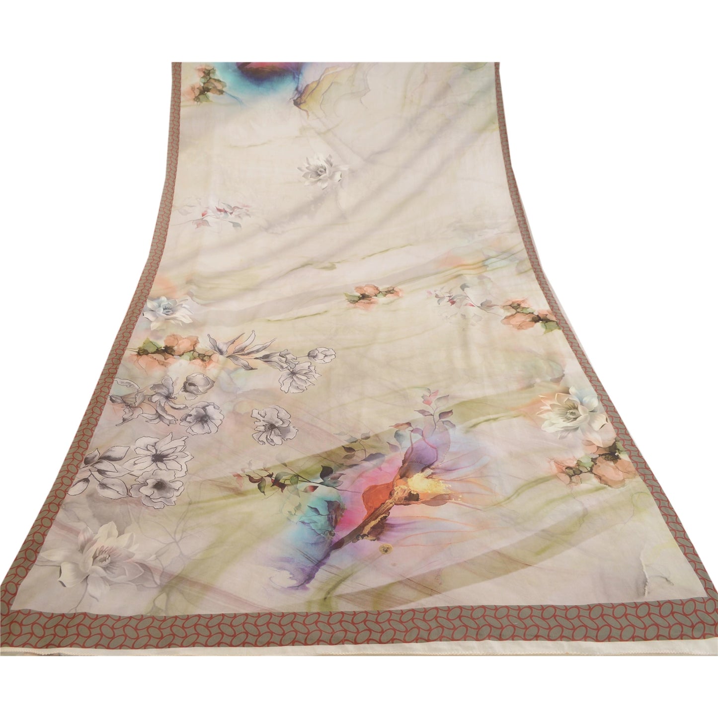 Sanskriti Vintage Sarees Gray Digital Printed Moss Crepe Sari Soft Craft Fabric