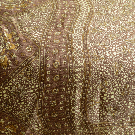 Sanskriti Vintage Sarees Brown Moss Crepe Printed Sari Soft Floral Craft Fabric