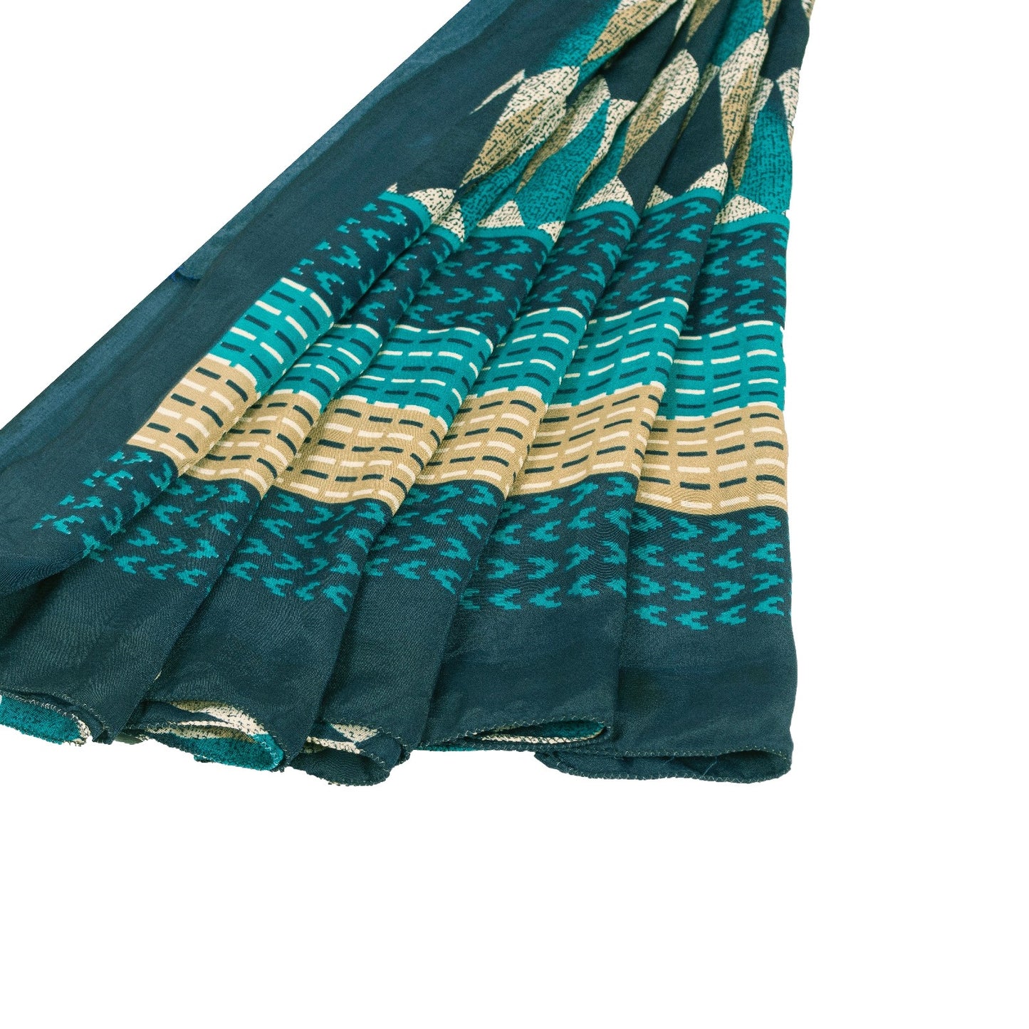 Sanskriti Vintage Sarees Blue Moss Crepe Geometric Print Sari 5+YD Craft Fabric