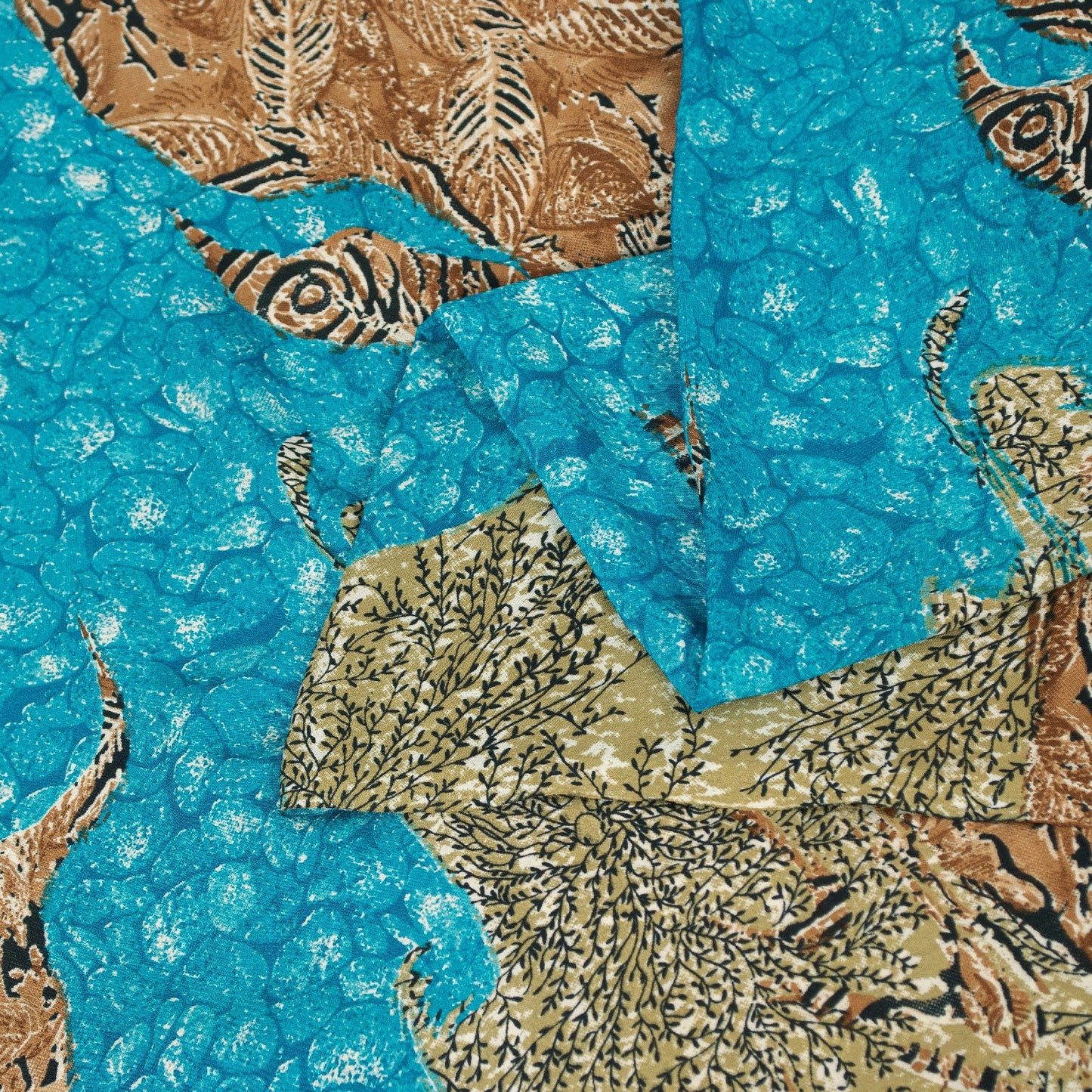 Sanskriti Vintage Sarees Blue Moss Crepe Floral Printed Sari 6+yd For Upcyclers