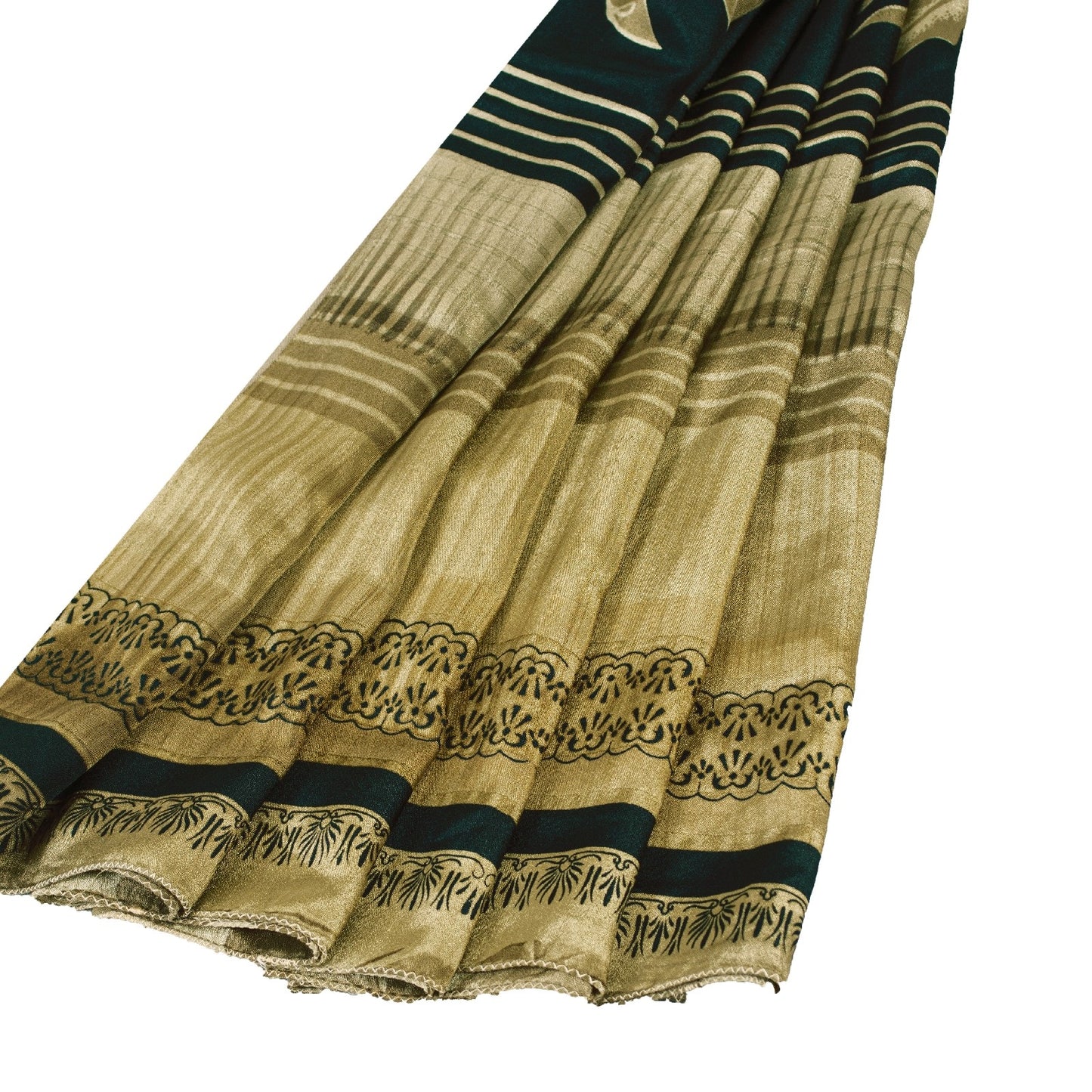 Sanskriti Vintage Sarees Brownish Golden Moss Crepe Leaf Print 5+YD QuiltingSari