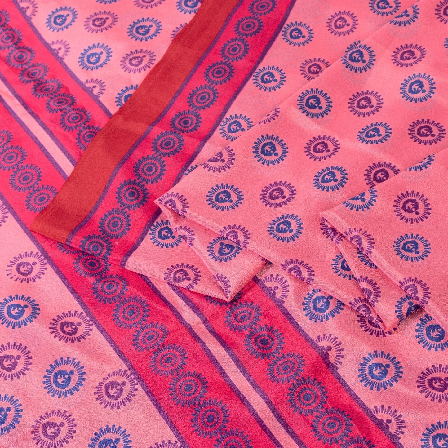 Sanskriti Vintage Sarees Pink Moss Crepe Floral Printed Sari 6+yd Craft Fabric