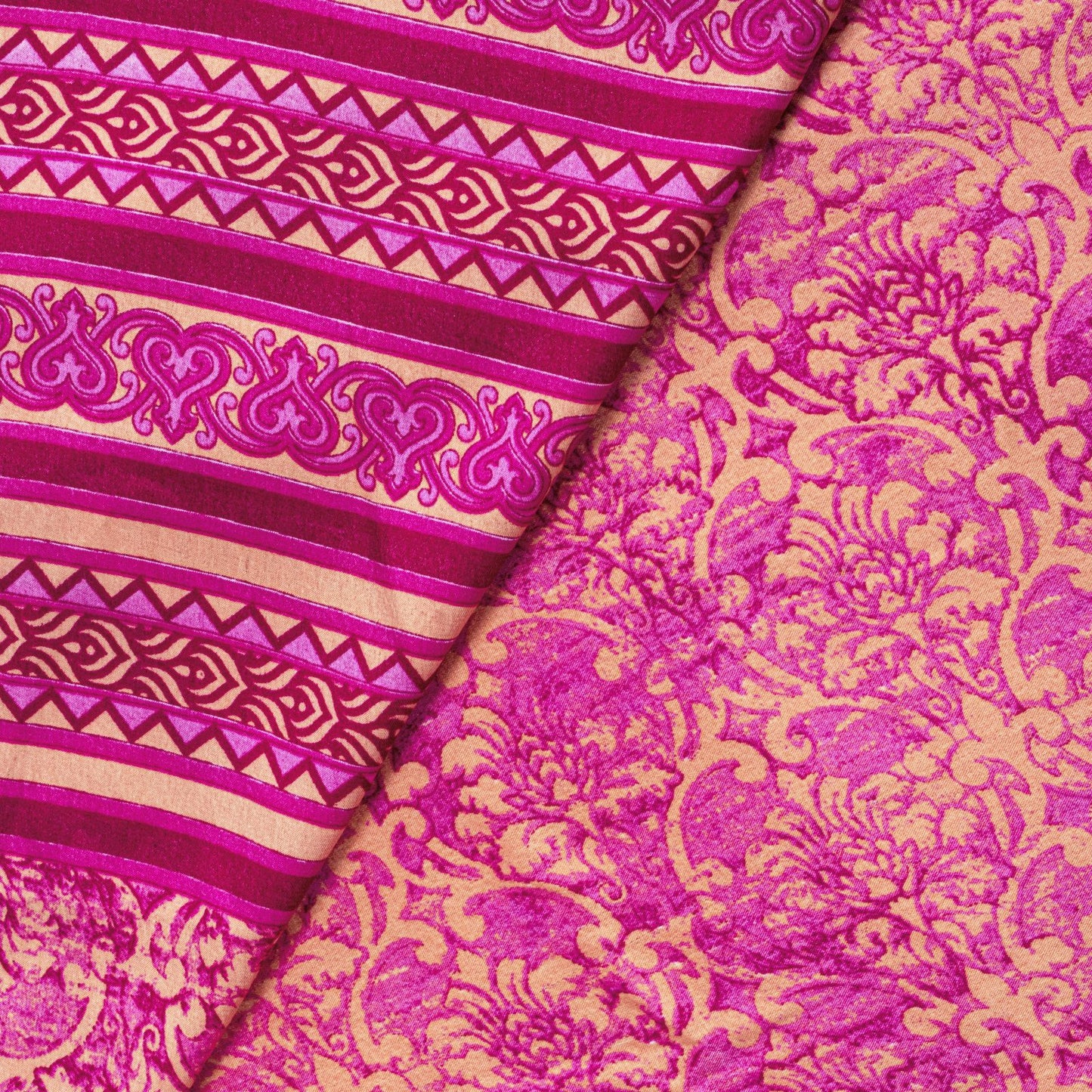 Sanskriti Vintage Saree Pink Moss Crepe Floral Printed Sari 7+YD Craft Fabric