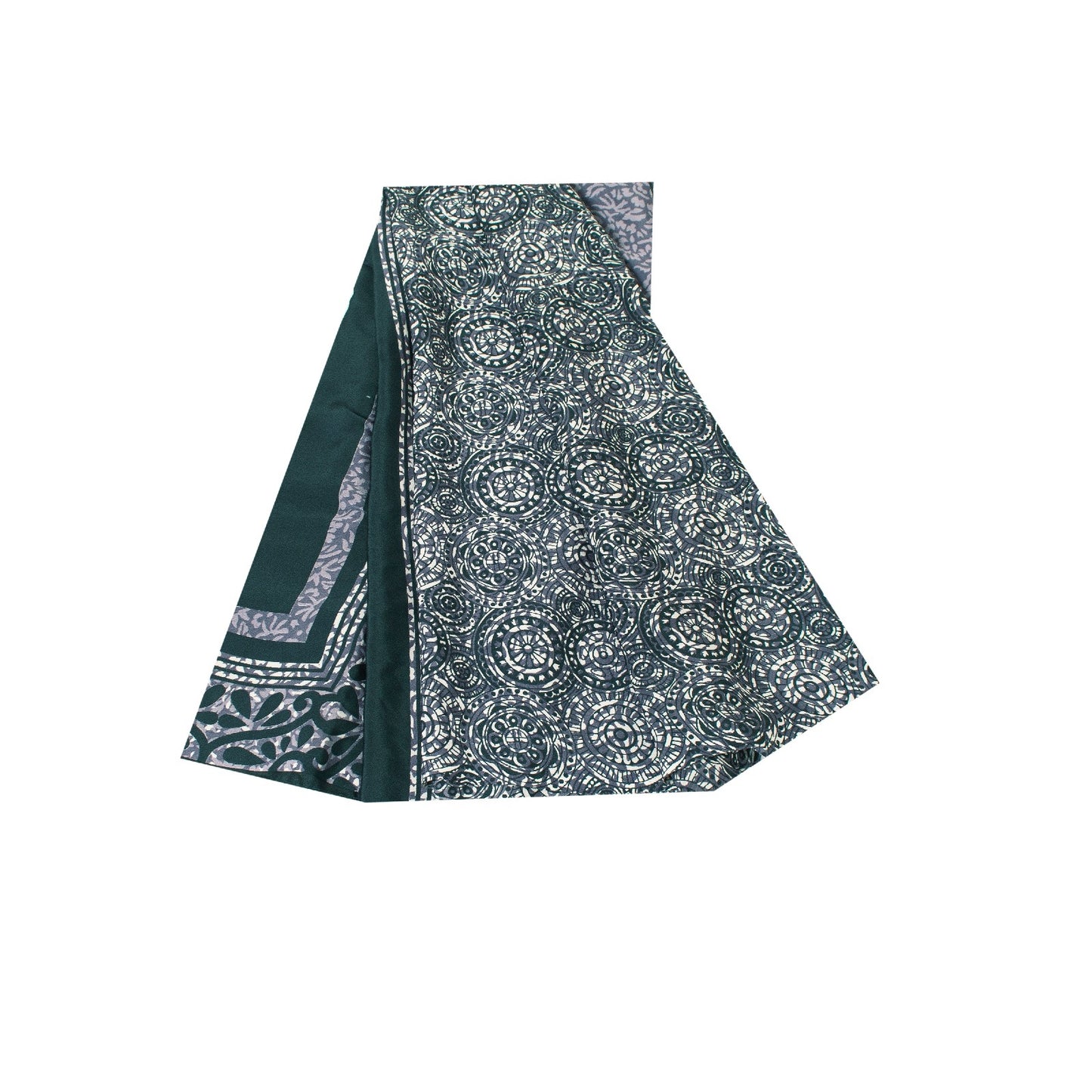 Sanskriti Vintage Saree Gray & Green Moss Crepe Saree Floral Printed 6+Yd Sari Indian Craft Fabric Supplies Material, Home Decor, Sewing