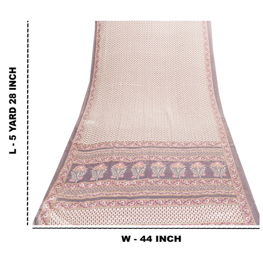 Sanskriti Vintage Sarees White Moss Crepe Floral Printed 5+yd Dressmaking Sari