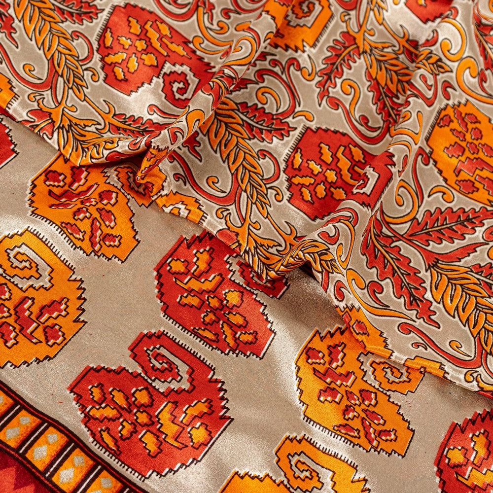 Sanskriti Vintage Sarees Craft Supplies Ivory Paisley Print 5+YD Moss Crepe Sari
