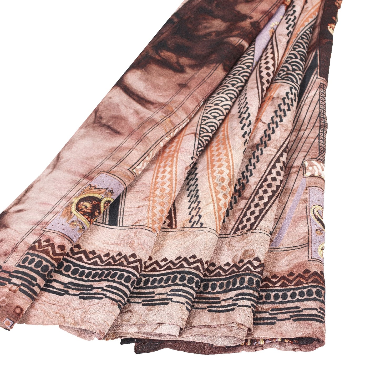 Sanskriti Vintage Sarees Ivory & Brown Moss Crepe Paisley Print 5+YD Indian Sari