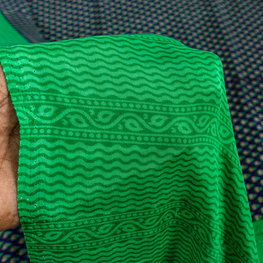 Sanskriti Vintage Sarees Craft Supplies Purple Floral Print 5YD Moss Crepe Sari