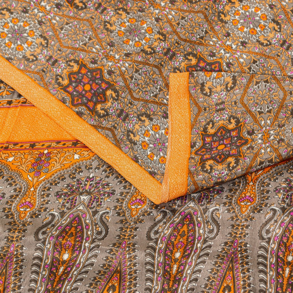 Sanskriti Vintage Sarees Craft Supplies Gray Floral Print 5+YD Moss Crepe Sari