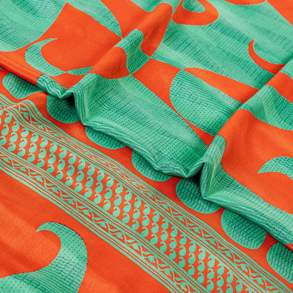 Sanskriti Vintage Sarees Craft Supplies Green Paisley Print 5YD Moss Crepe Sari