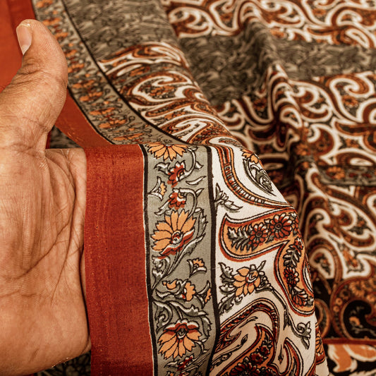 Sanskriti Vintage Saree Multicolor Soft Moss Crepe Kalamkari Printed Sari 5.5YD
