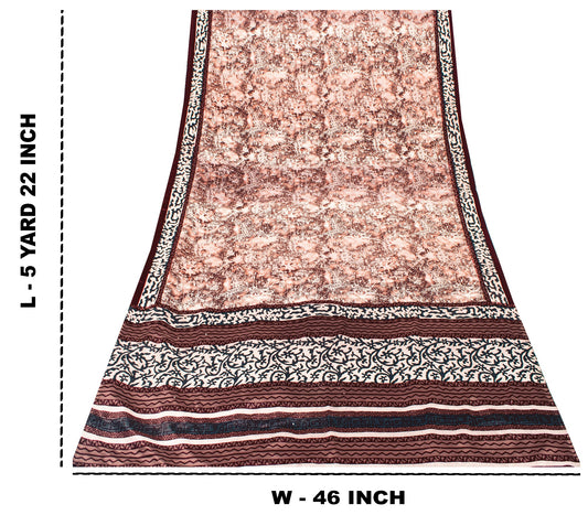 Sanskriti Vintage Brown Sarees Moss Crepe Printed Sari 5Yd Craft Decor Fabric