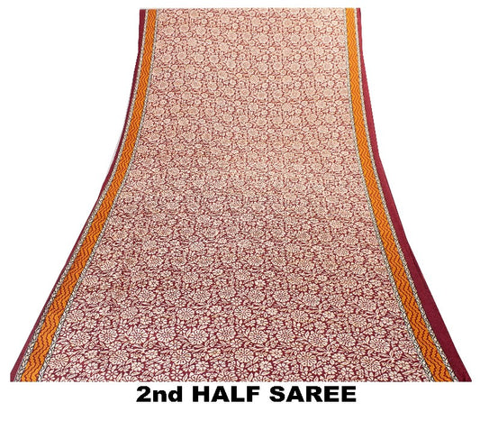 Sanskriti Vintage Dark Red Sarees Moss Crepe Printed Sari Decor 5Yd Craft Sustainable Fabric