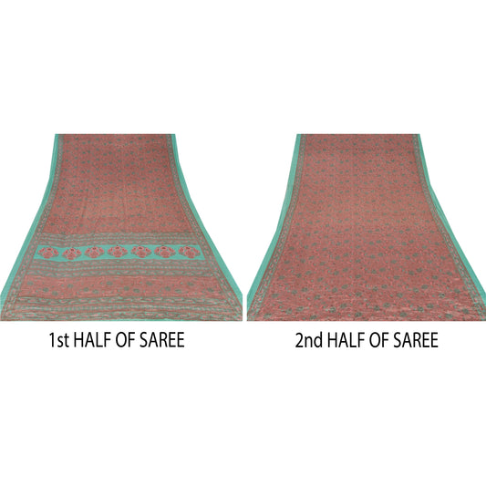 Sanskriti Vintage Mauve Saree Moss Crepe Printed Sari Soft Decor Craft Fabric