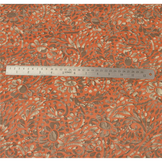 Sanskriti Vintage Peach Sarees Moss Crepe Printed Sari 5 YD Decor Craft Fabric