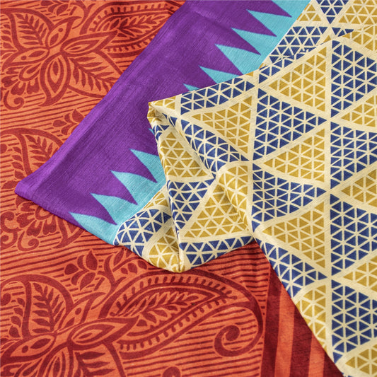 Sanskriti Vintage Sarees Multicolor Moss Crepe Printed Sari 5 YD Craft Fabric