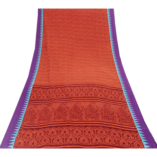 Sanskriti Vintage Sarees Multicolor Moss Crepe Printed Sari 5 YD Craft Fabric