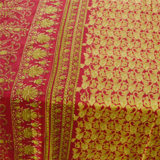 Sanskriti Vintage Red Sarees Moss Crepe Paisley Printed Craft Fabric 5 Yard Sari