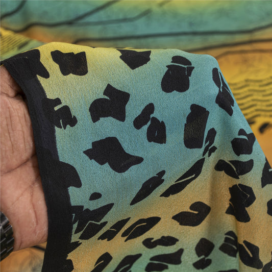 Sanskriti Vintage Indian Sarees Moss Crepe Printed Sari 6 Yd Craft Decor Fabric