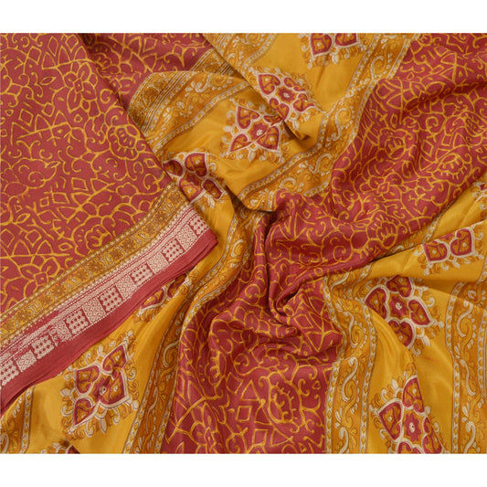 Sanskriti Vintage Dark Red Sarees Moss Crepe Printed Sari 5Yd Craft Decor Fabric