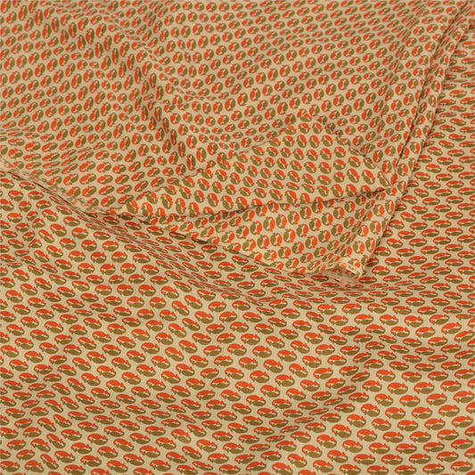 Sanskriti Vintage Cream Sarees Moss Crepe Printed Sari 5 Yd Craft Decor Fabric