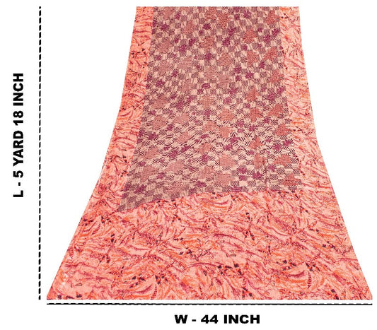 Sanskriti Vintage Purple Sarees Moss Crepe Printed Sari 5Yd Craft Decor Sustainable Fabric