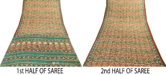 Sanskriti Vintage Indian Sarees Moss Crepe Printed Sari 5YD Soft Craft Sustainable Fabric