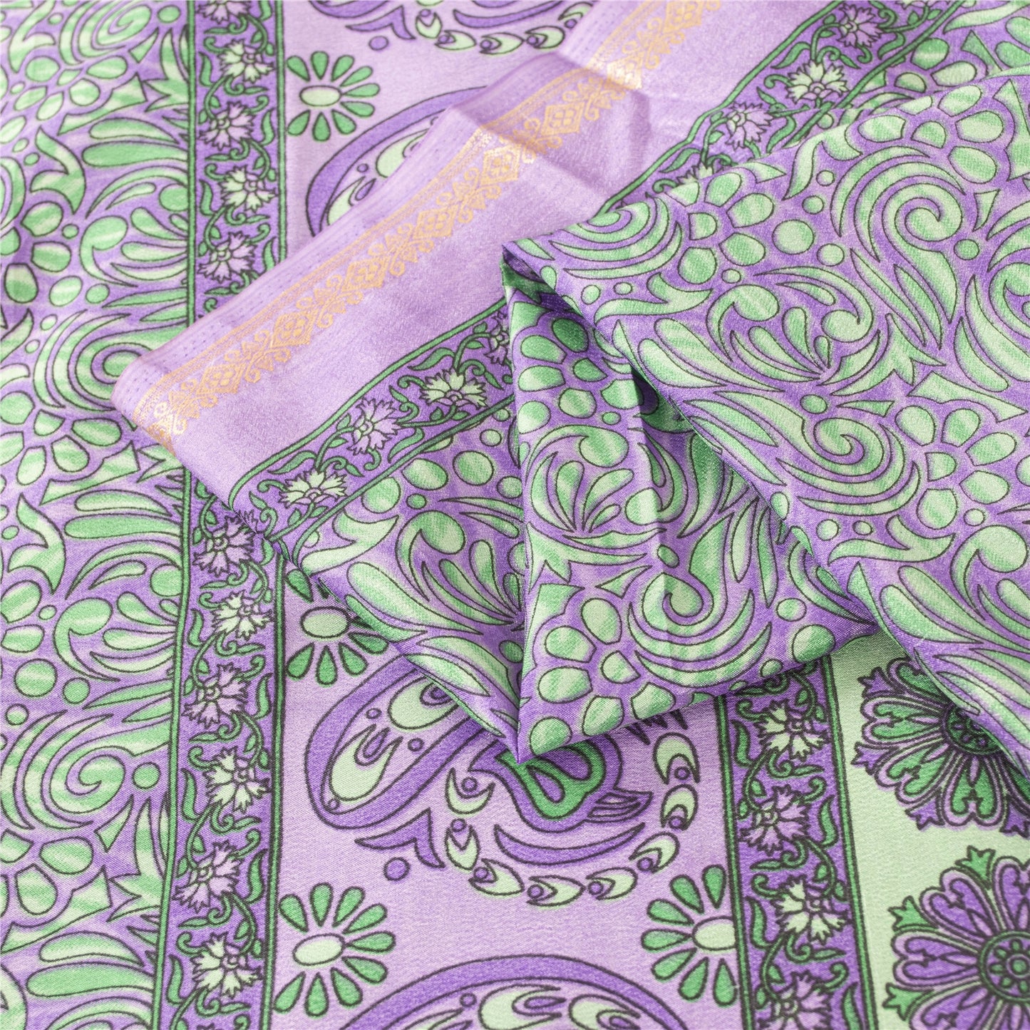 Sanskriti Vintage Purple & Green Sarees Art Silk Printed Sari 5 Yd Craft Fabric