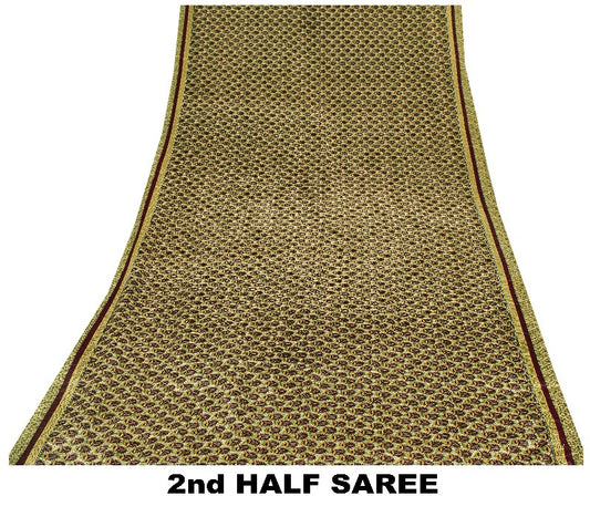 Sanskriti Vintage Brown Sarees Art Silk Sustainable Fabric Craft Printed Sewing 5 Yard Sari