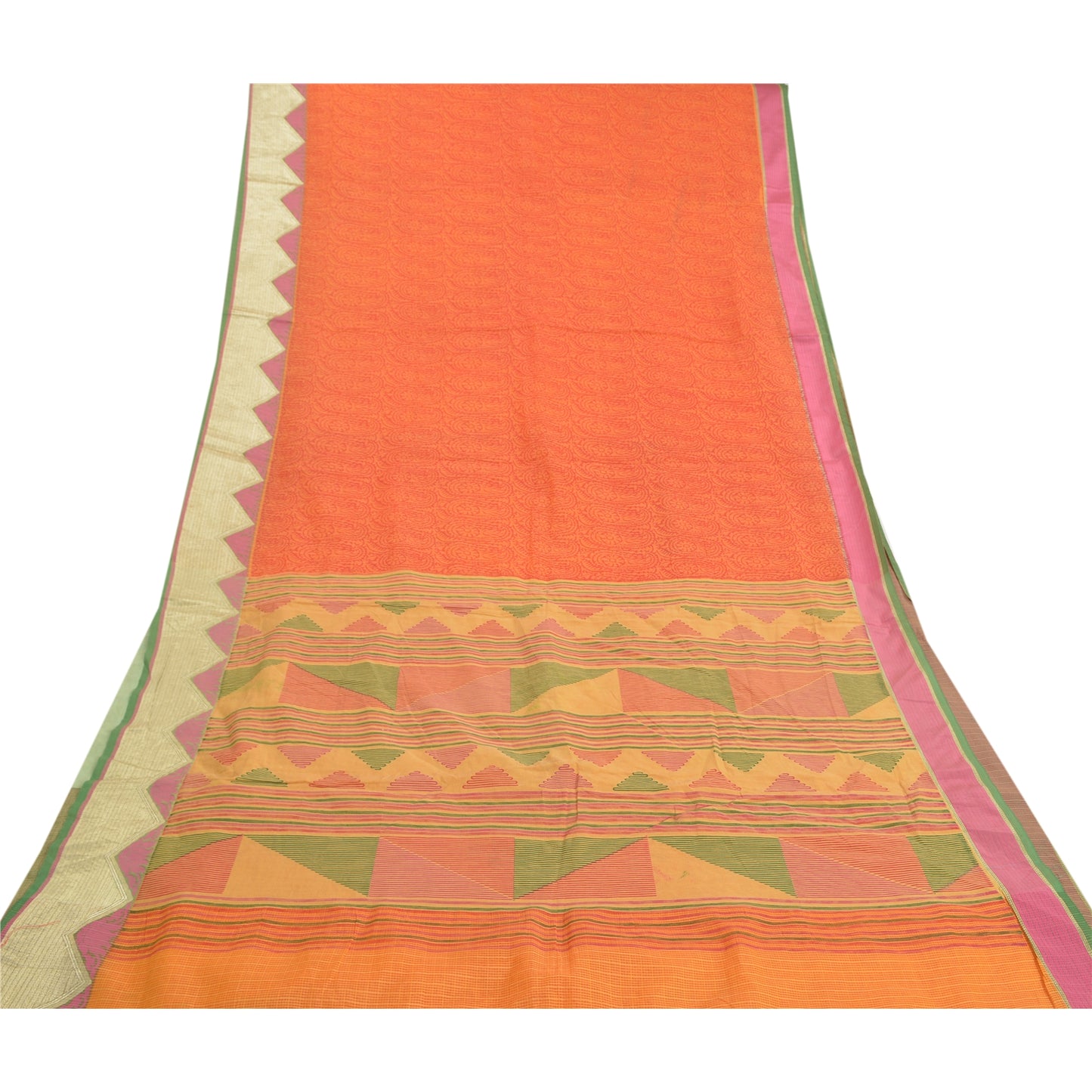 Sanskriti Vintage Red Sarees Cotton Printed Kota Sari Floral Craft Fabric
