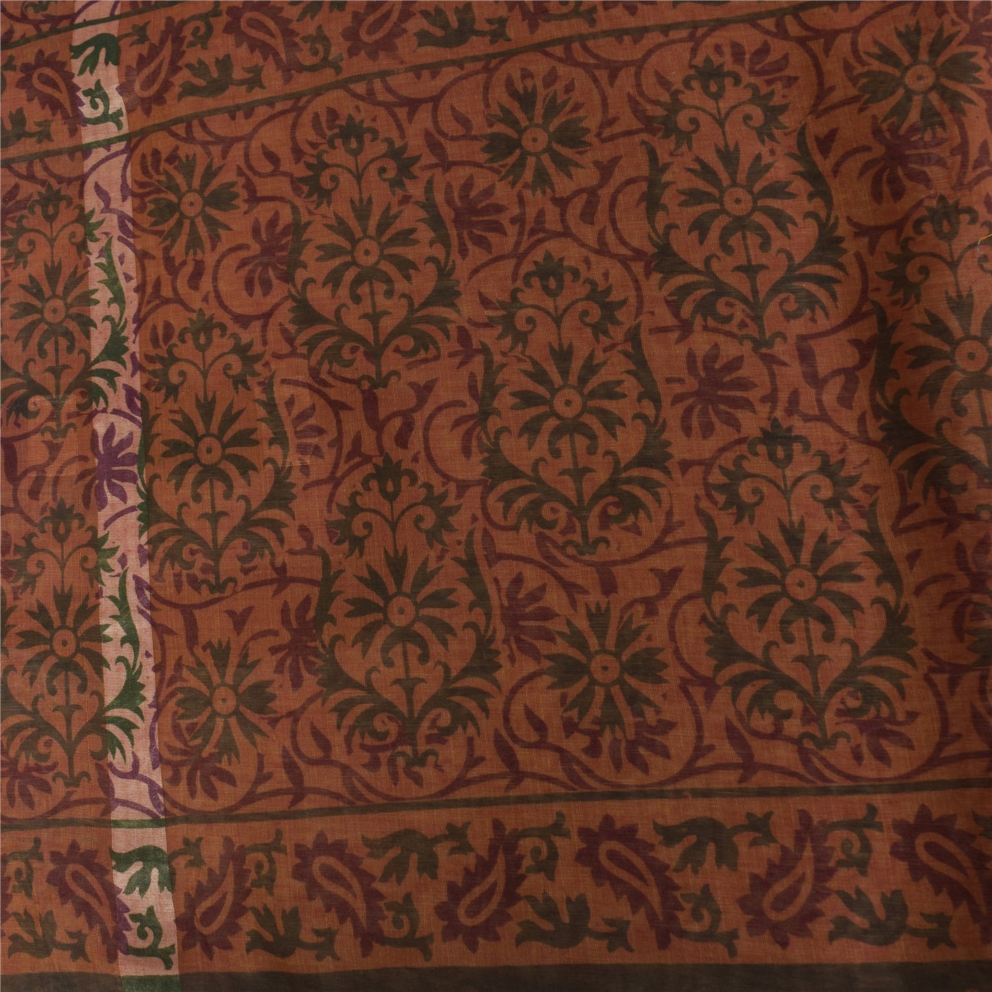 Sanskriti Vintage Sarees Brown Indian Cotton Printed Sari 6+yard Craft Fabric